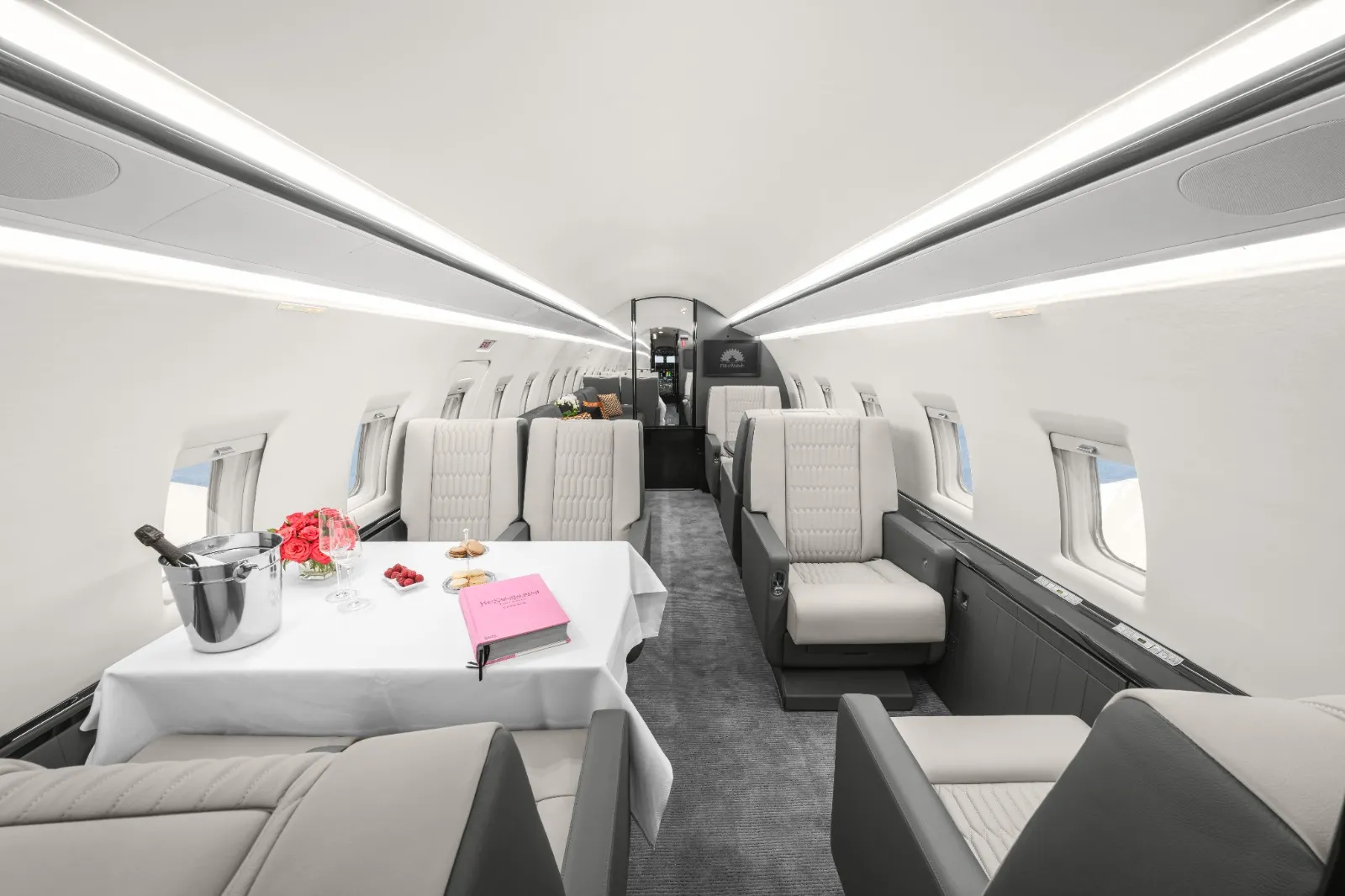 Midsize private jet interior view of 9H-MBS-3
