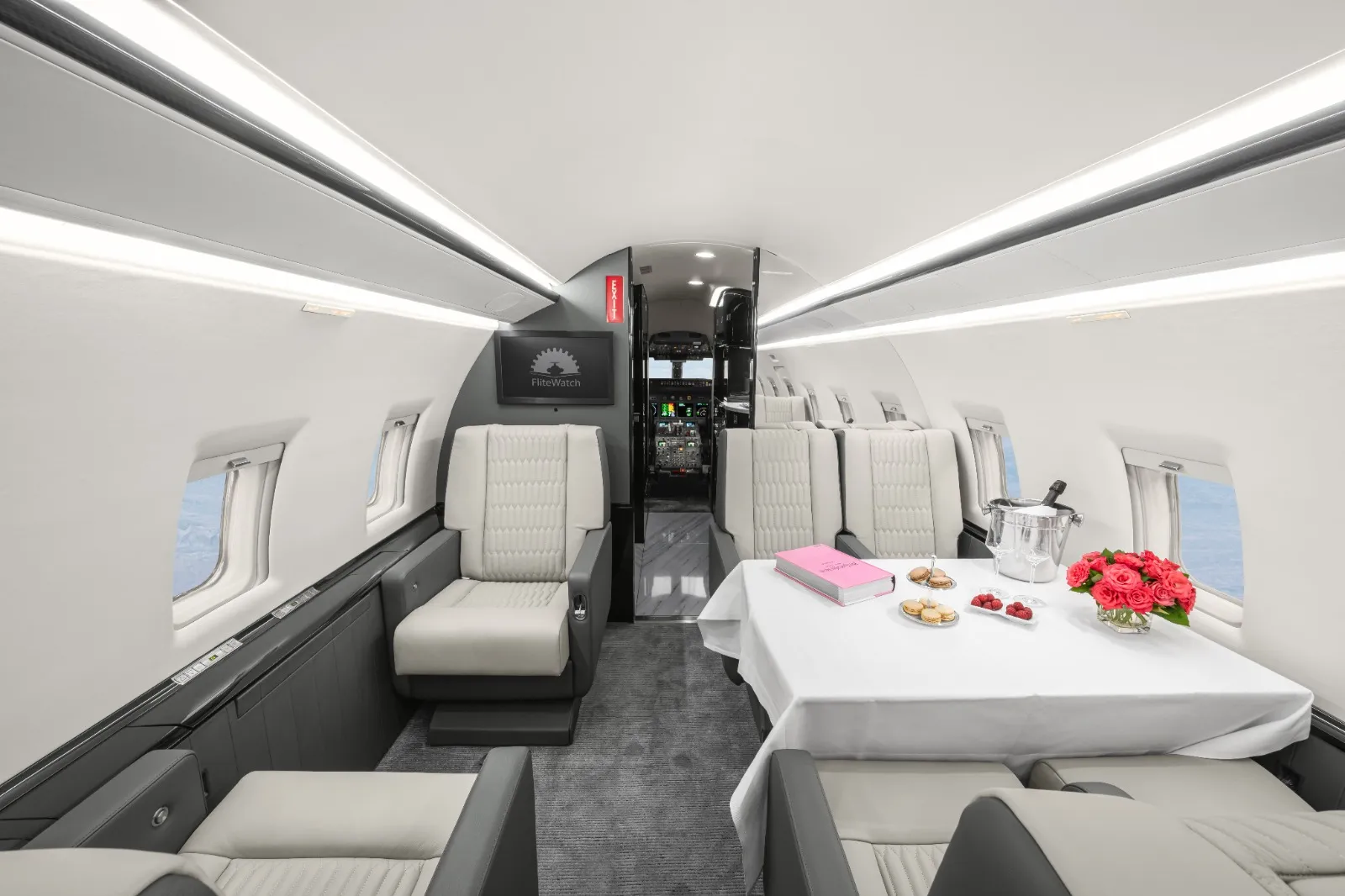 Midsize private jet interior view of 9H-MBS-4