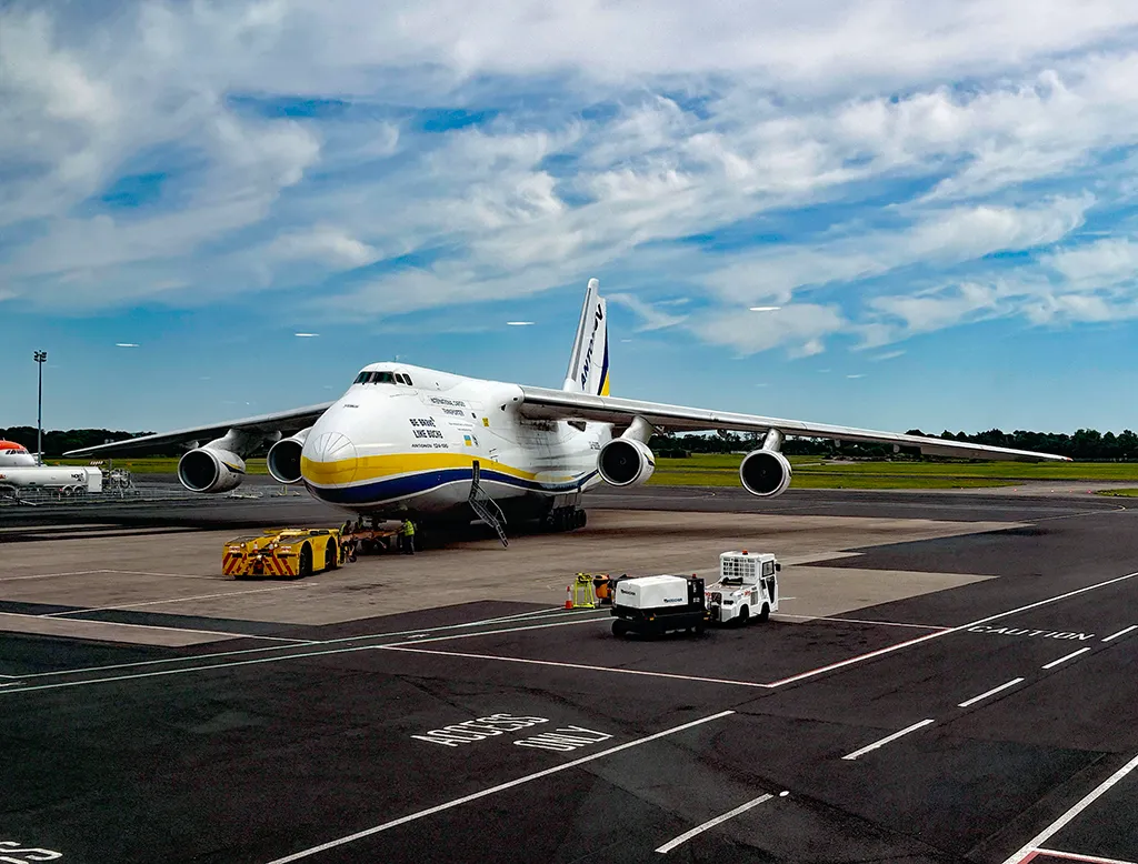 Air cargo jet parked on runway