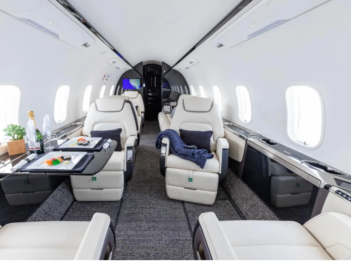 Midsize private jet interior view